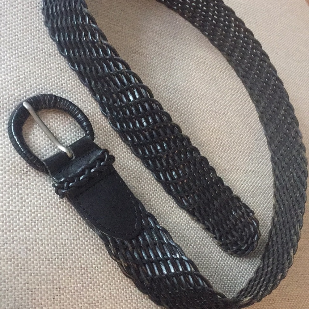 EUC Genuine Black Leather Woven Weaved Belt 39”